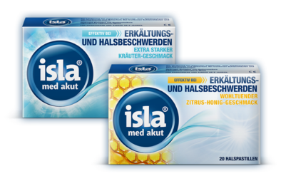 Zwei verschiedene Produkte von isla<sup>®</sup> med bei intensiven Beschwerden. Produkte der isla<sup>®</sup> med Serie.